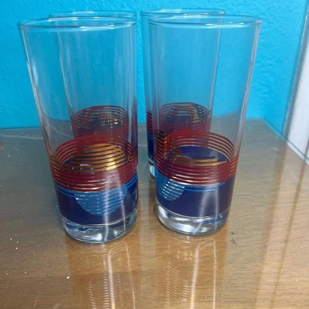 Anchor hocking  Vintage Mid-Century Modern Highball Glasses Set of 4 Retro Red B